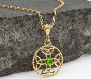 Peridot Gold Silver Celtic Cross Trinity Knot Necklace
