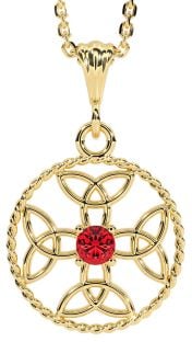 Ruby Gold Silver Celtic Cross Trinity Knot Necklace