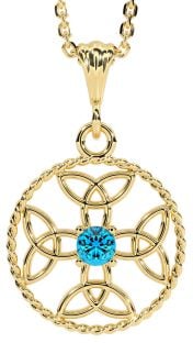 Topaz Gold Silver Celtic Cross Trinity Knot Necklace