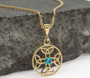 Topaz Gold Silver Celtic Cross Trinity Knot Necklace