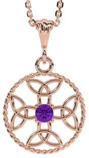 Amethyst Rose Gold Celtic Cross Trinity Knot Necklace