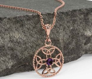 Alexandrite Rose Gold Celtic Cross Trinity Knot Necklace