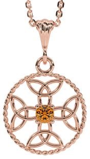 Citrine Rose Gold Celtic Cross Trinity Knot Necklace