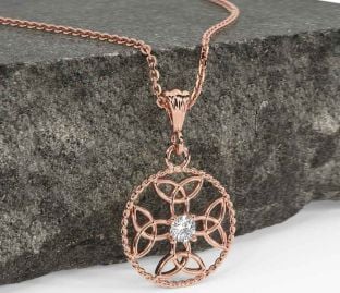 Diamond Rose Gold Celtic Cross Trinity Knot Necklace