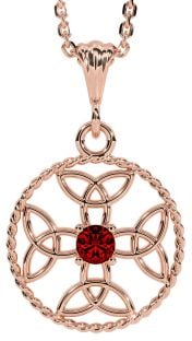 Garnet Rose Gold Celtic Cross Trinity Knot Necklace