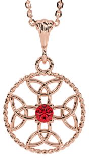Ruby Rose Gold Celtic Cross Trinity Knot Necklace
