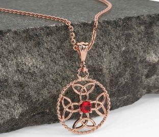 Ruby Rose Gold Celtic Cross Trinity Knot Necklace