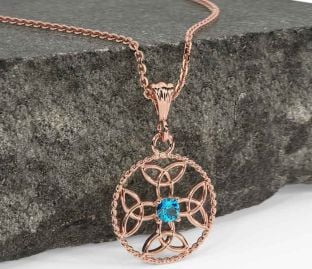 Topaz Rose Gold Celtic Cross Trinity Knot Necklace