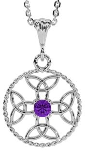 Amethyst Silver Celtic Cross Trinity Knot Necklace