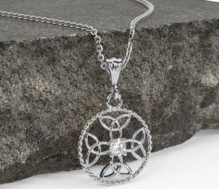 Diamond Silver Celtic Cross Trinity Knot Necklace