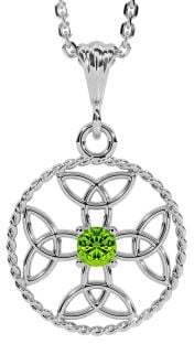 Peridot Silver Celtic Cross Trinity Knot Necklace