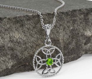 Peridot Silver Celtic Cross Trinity Knot Necklace