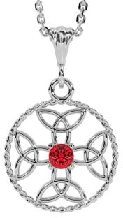 Ruby Silver Celtic Cross Trinity Knot Necklace