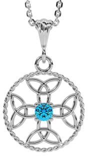 Topaz Silver Celtic Cross Trinity Knot Necklace