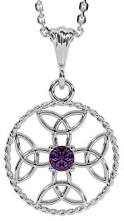 Alexandrite White Gold Celtic Cross Trinity Knot Necklace