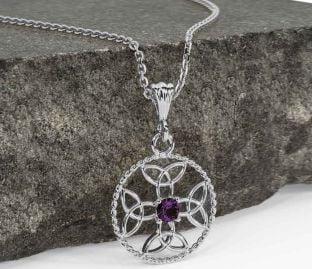 Alexandrite White Gold Celtic Cross Trinity Knot Necklace