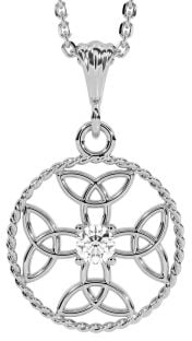 Diamond White Gold Celtic Cross Trinity Knot Necklace