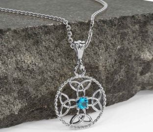 Topaz White Gold Celtic Cross Trinity Knot Necklace