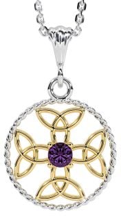 Alexandrite White Yellow Gold Celtic Cross Trinity Knot Necklace