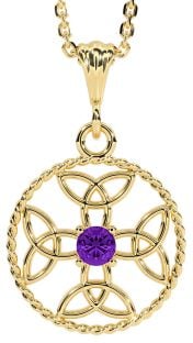 Amethyst Gold Celtic Cross Trinity Knot Necklace