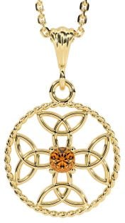 Citrine Gold Celtic Cross Trinity Knot Necklace