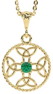 Emerald Gold Celtic Cross Trinity Knot Necklace