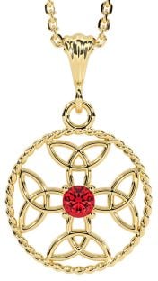 Ruby Gold Celtic Cross Trinity Knot Necklace