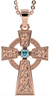 Diamond Rose Gold Silver Celtic Cross Necklace