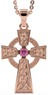 Diamond Rose Gold Silver Celtic Cross Necklace