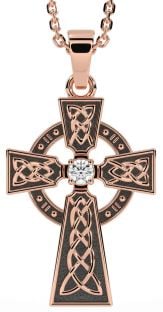 Diamond Rose Gold Silver Black Rhodium Celtic Cross Necklace