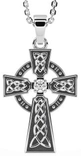 Diamond Silver Black Rhodium Celtic Cross Necklace