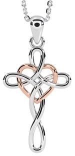 Rose Gold Silver Celtic Cross Heart Necklace