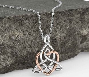 Rose Gold Silver Celtic Trinity Knot Heart Necklace