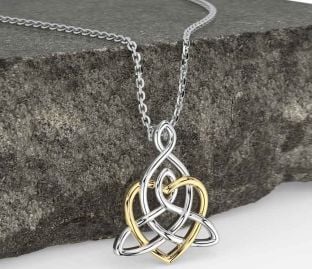 Gold Silver Celtic Trinity Knot Heart Necklace