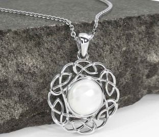 White Gold Celtic Pearl Necklace
