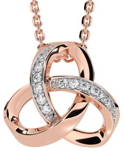 Diamond Rose Gold Silver Celtic Trinity Knot Necklace