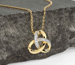 Diamond Gold Silver Celtic Trinity Knot Necklace