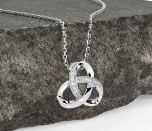 Diamond Silver Celtic Trinity Knot Necklace