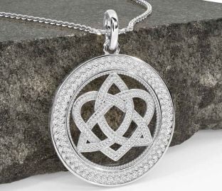 White Gold Celtic Trinity Knot Heart Necklace