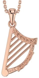 Rose Gold Silver Celtic Irish harp Necklace