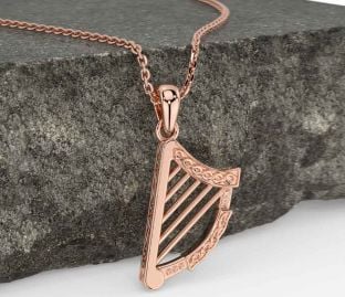 Rose Gold Silver Celtic Irish harp Necklace