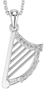 Silver Celtic Irish harp Necklace