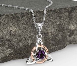 Alexandrite Rose Gold Silver Celtic Trinity Knot Necklace
