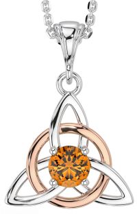Citrine Rose Gold Silver Celtic Trinity Knot Necklace