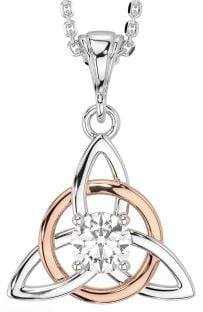 Diamond Rose Gold Silver Celtic Trinity Knot Necklace