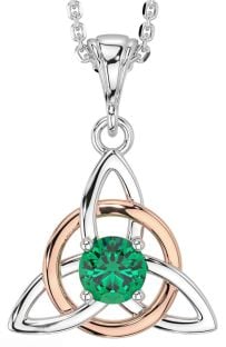 Emerald Rose Gold Silver Celtic Trinity Knot Necklace