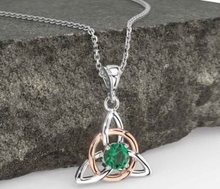 Emerald Rose Gold Silver Celtic Trinity Knot Necklace