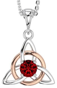 Garnet Rose Gold Silver Celtic Trinity Knot Necklace