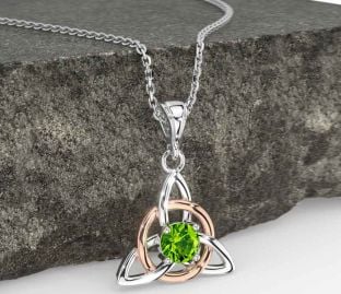 Peridot Rose Gold Silver Celtic Trinity Knot Necklace