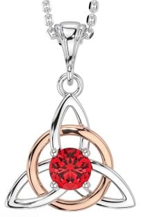 Ruby Rose Gold Silver Celtic Trinity Knot Necklace
